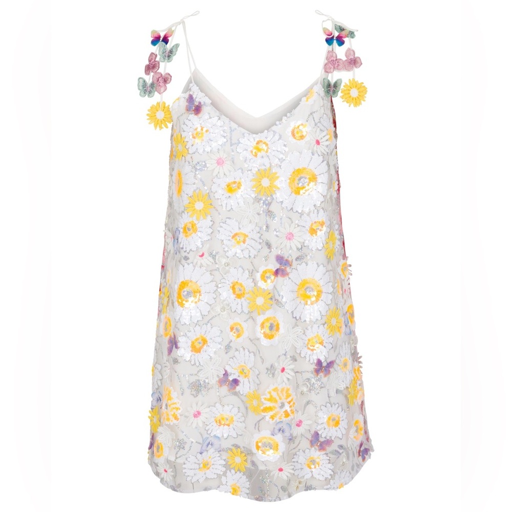 Meghan Fabulous Madame Butterfly Sequin Slip Dress- White